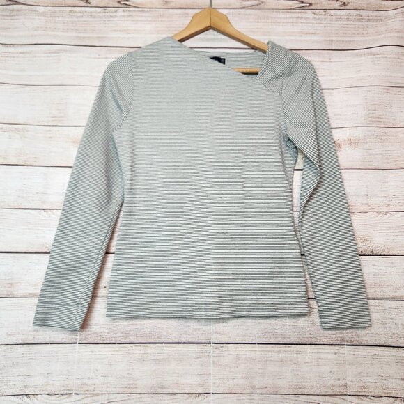 KATE SPADE Saturday Black Gray Asymmetric Neckline Slant Neck Top Size Small - Picture 1 of 13